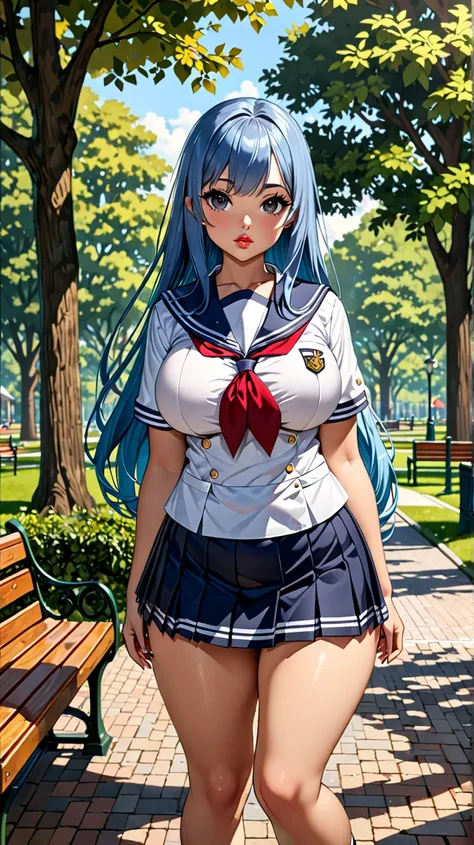 ((Masterpiece, Highly detailed image, image with all the elements very detailed and in Very High Definition, HD 24k resolution, HD 32k resolution, HD 64k resolution)). ((Scenario: A short, petite and curvy schoolgirl, in a sailor school uniform with a shor...