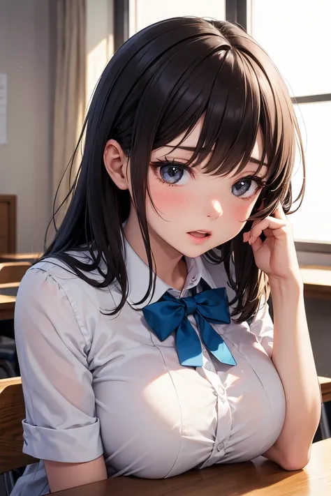  best quality　 delicate depiction　Delicate skin　 high school girl　 big size　Hide and masturbate during class　 embarrassing　sensitive　feeling　 feels good