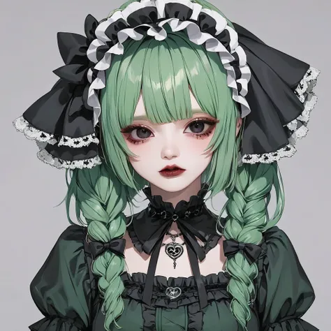 1 girl black eyed green haired goth lolita