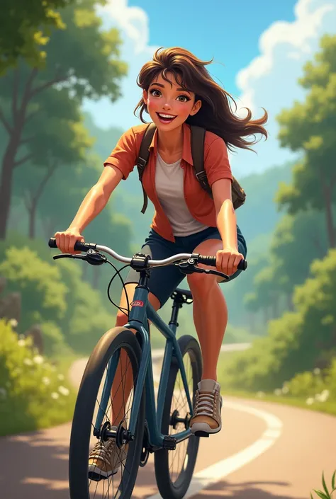 I want the image of a happy person cycling realism