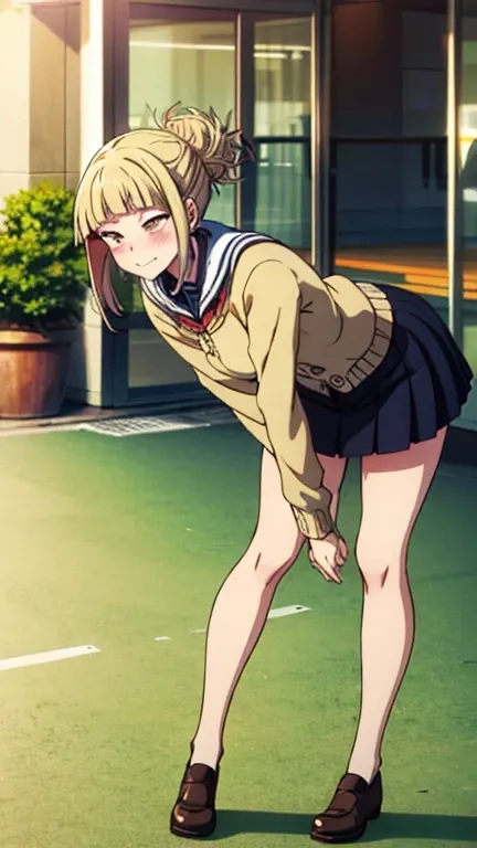 Himiko in lingerie,  full body,  blushing , leaning forward,  best quality skirt