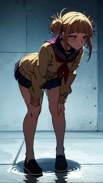 Himiko naked,  full body,  blushing , leaning forward, wet