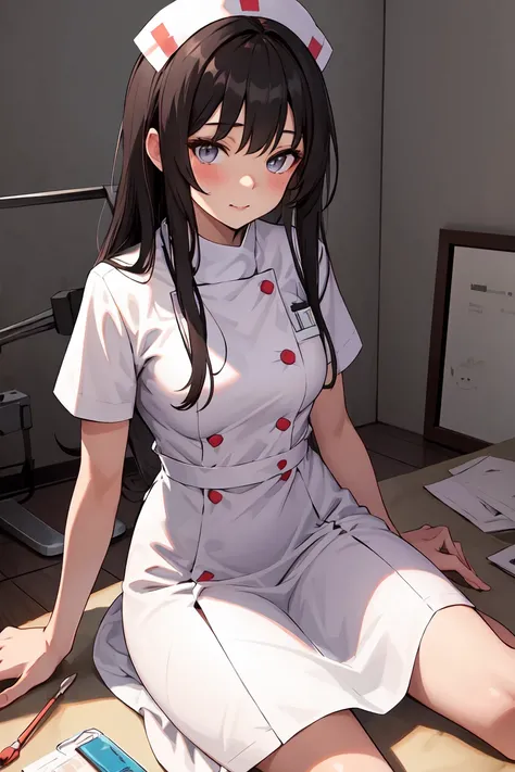  Beautiful Girl , White Nurse Dress , Goose Face, Dark Hair,medium long hair,Needle Holder ,without hat