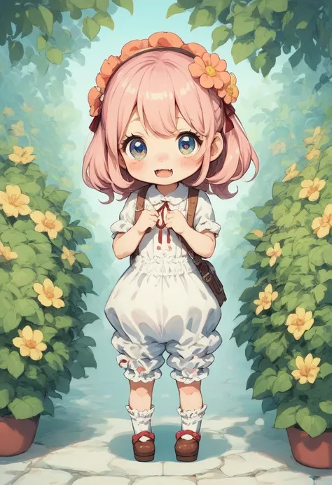  score_9,  score_8_ up,  score_7_ up,  best quality,  Fine section,  is cute , Bloomers,  chibi, :3,  are standing, shy, garden, Daisies, ãã©ã¹ 