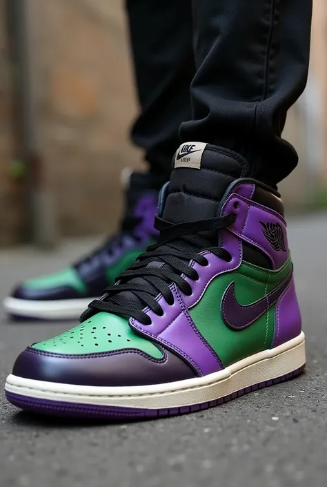 Franken Shoes Air Jordan One purple black and green combined