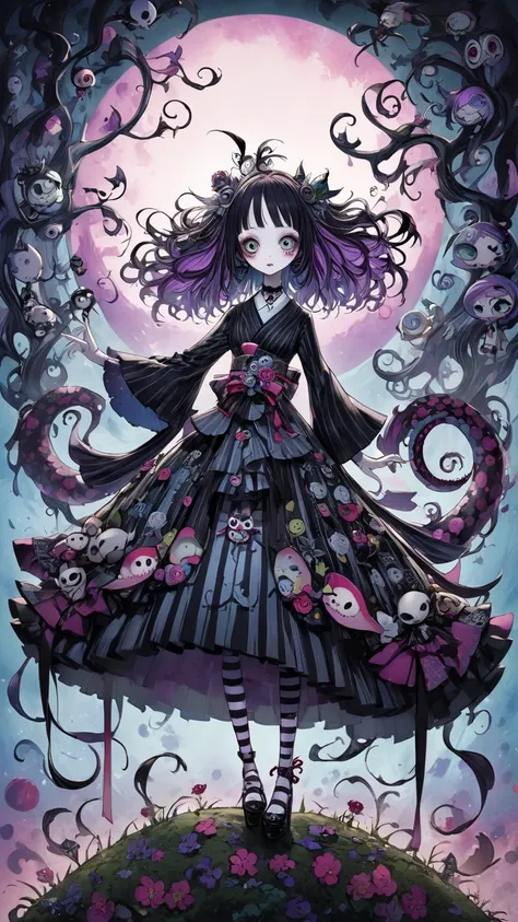  Tim Burton's style、 Japanese Anime Style、 full color、