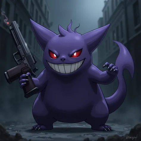 Pokemon Gengar anime with a gun