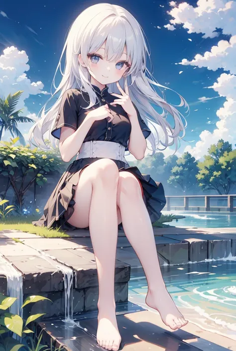 highest quality、Masterpiece、Ultra-high resolution、8k、Summer sky、early summer、((Short sleeve、Short skirt))、1 person、Soft line art、Soft drawing、Beautiful Hair、((Lori))、Clear Eyes、((Teasing Smile))、Ultra-detailed facial depiction、The gaze is directed towards ...