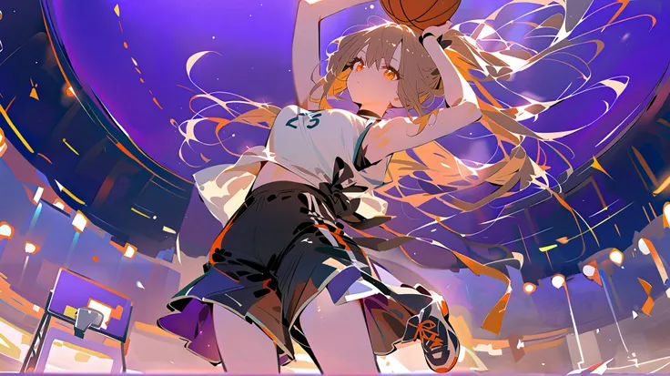 Beautiful  girl playing basketball in a club、