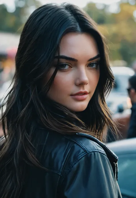 Cinematic Photo a girl whose a combination of Kendall Jenner, Sophia Mudd, Miranda Kerr, Megan fox 