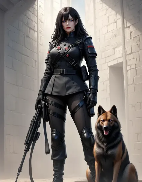 A female soldier with a jackal at her side, the image should focus more on the soldier in the symbol and the jackal