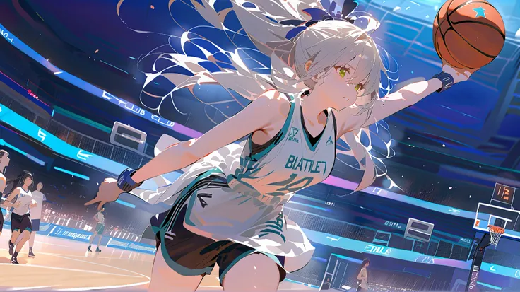 Beautiful  girl playing basketball in a club、