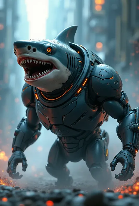 Make a shark that is wearing a armour make it animated
