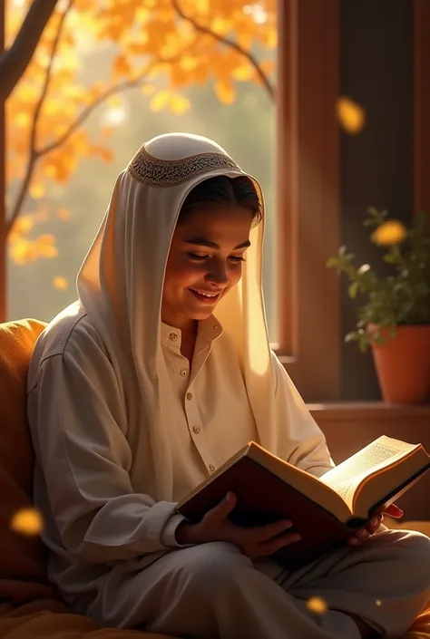 A  reading holy Quran smiles and mother incrage automn session 