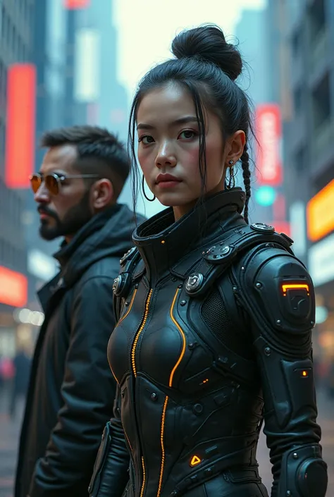 Three complete photos of humans in cyberpunk style