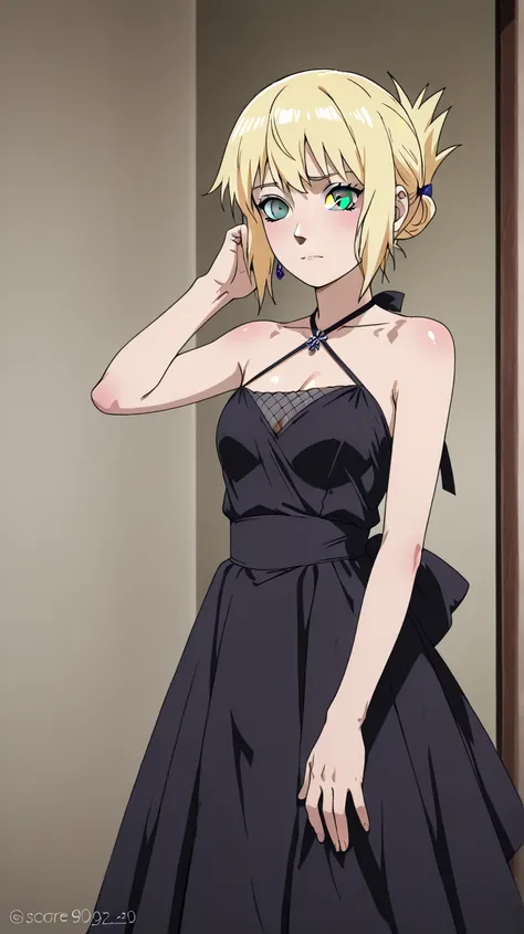 Hinata from the anime Naruto but wearing an elegant black dress