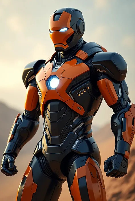 iron man, orange and black suit