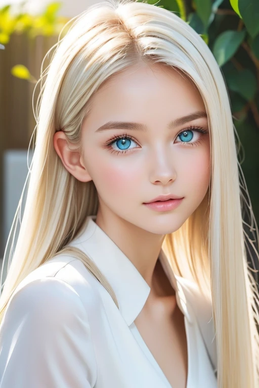 portrait、School uniform、 extremely beautiful white beauty 、 beautiful ponytail 、 beautiful, shiny, beautiful white shiny skin 、Gloss Face、Cheek gloss、The best beauty、 beautiful white reflection light 、 very beautiful platinum blonde hair with dazzling high...