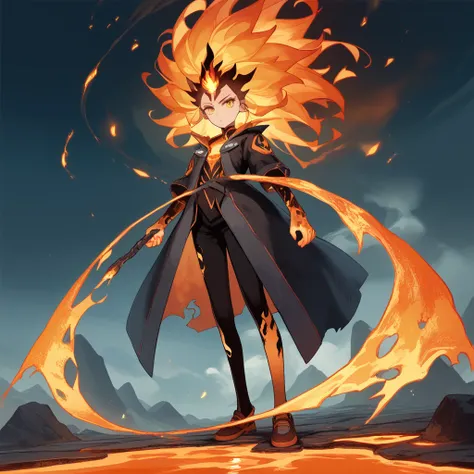 1 anime girl, flames and molten magma, obsidian-black body, glowing lava cracks, blazing hair, bright orange-yellow eyes, fiery crown, smoke and ember tunic, anime style, ethereal, intense glow, mystical, powerful, full body, concept art, anime style, Hoja...