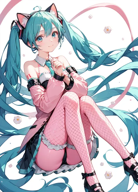 (Hatsune miku)Pink bodysuit, frills, cat ears, fishnet stockings