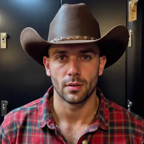   An Arafat man wearing a cowboy hat and plaid shirt posing for a photo,   a color photo inspired by Clint Cearley  , Trends on Pexels,  fantastic realism , Western clothing , Cowboy style, , con una camisa de flannel, 🤠 using a 🖥, cowboy theme , flannel, ...