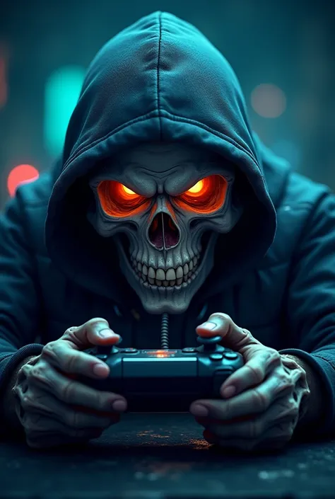 Gamer logo of a skull playing video games 