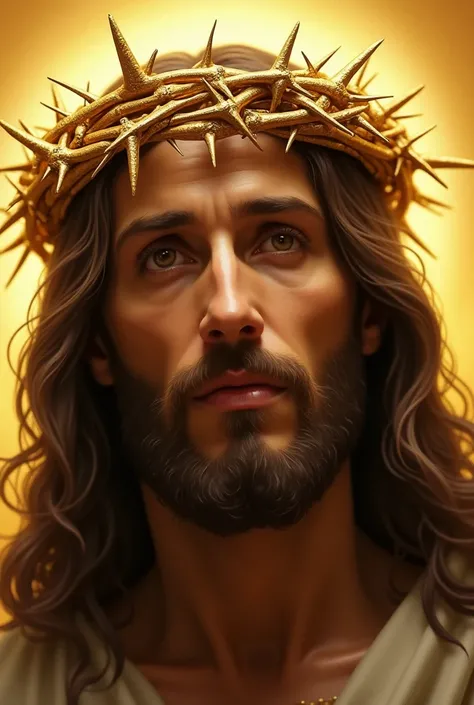 Face of Christ in gold with crown of thorns in gold 