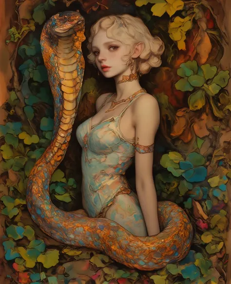 The upper body is human、An image with the theme of a snake woman whose lower body is the body of a snake、