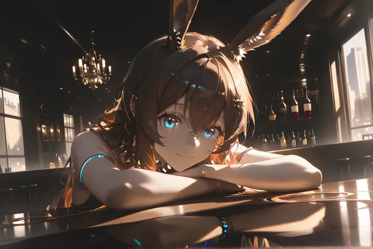 female,(((alone)))((Amiya)),((Amiya_\(arknights\))), Amiya_\(arknights\)。
ウサギの耳。( beautiful eyes:1.5),smile,,Photorealistic Background,Bar counter, is sitting, best quality, amazing quality, very aesthetic, , (masterpiece, best quality, hires:1.1),(detaile...