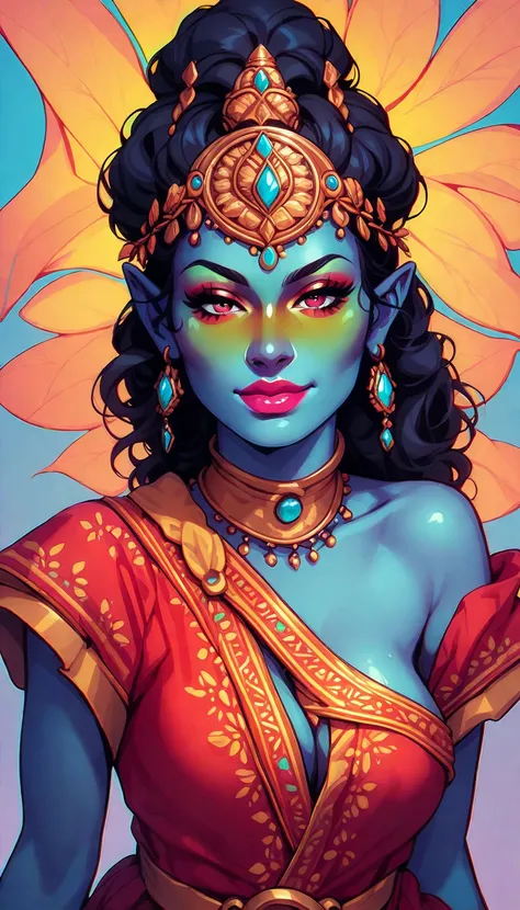 Seductive creature. Ancient Sex Djinn. Intricate colorful skin. Beautiful appearance. dnd character.  dnd.