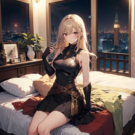 A group of  female medieval fantasy adventurers, (in bedroom), various hair styles, harem, night, details face, short skirt, seducing, sleeveless, armor,