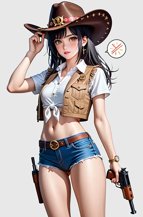 (( girl _1 person:2.0)),(Light brown background :1.0),( slender body:1.2),( micro short sleeve denim vest:1.1),( denim micro shorts that make you vomit yellow gastric juice from your mouth:1.1),(Navel exposed),( drunk :1.2),(Model standing:1.0),real skin ,...