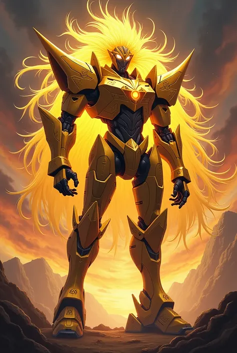 Anime style robot, a fusion with the Golden Longhaired God, evil