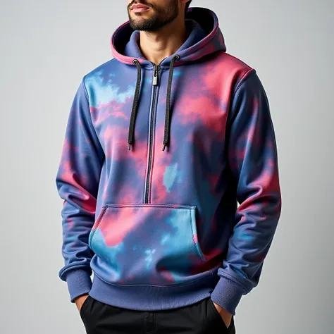 Close up photos of a hoodie with sublimation printing for e-commerce presentation 