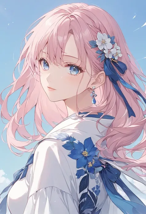  High Resolution , Light pink hair,  blue eyes, Long hair,  Character Design , สไตล์ Anime,  Anime,  body, Pink , gentle,  mature