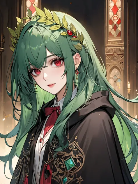 (extreamly delicate and beautiful:1.2), 8K,(masterpiece:1.0),(best_quality:1.0), 1 girl, and intricate detailing, Enlarged textures, and intricate detailing, finely eye and detailed face, and intricate detailing, green long hair, (sweet smiley), Perfect ey...