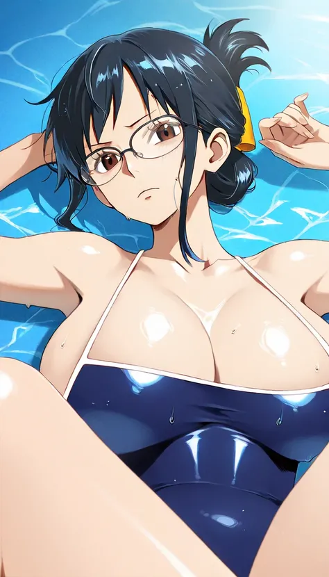 Tashigi One Piece Anime Girl Tashigi from One Piece wearing glasses, tied hair and black hair Anime girl in a swimsuit lying on the pool Anime illustration by One Piece Tashigi One Piece Tashigi from One Piece Beautiful portrait of Tashigi One Piece Tashig...