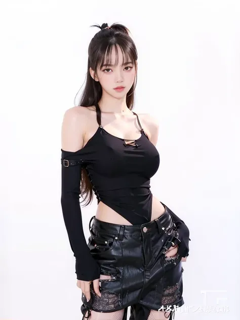     black Pink lisa    ,    Almond-shaped eyes ,        full lips    ,    big and plump tits  .   flirty gaze  . No bangs   