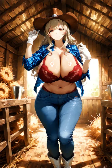  high definition、 high quality、masterpiece、 anatomically correct、 accurate human body、5 Fingers,Clear skies、 indoor、(((Clothing))),Alone, 1 mature woman、huge breasts、saggy breasts,Heavy chest, huge ass 、wide hip、 shiny skin、oily skin、ash blonde、 wavy hair ...