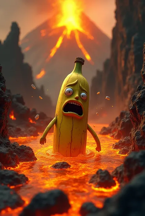 Banana screaming for help in volcano 