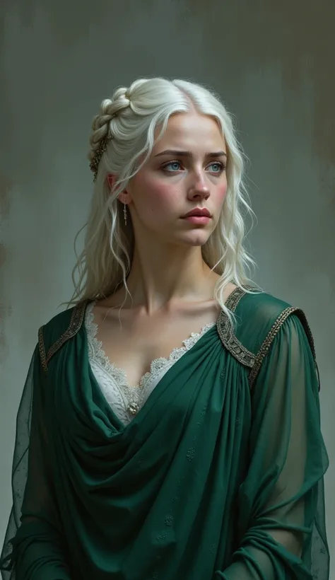 helaena targaryen  puple eyes sad green dress