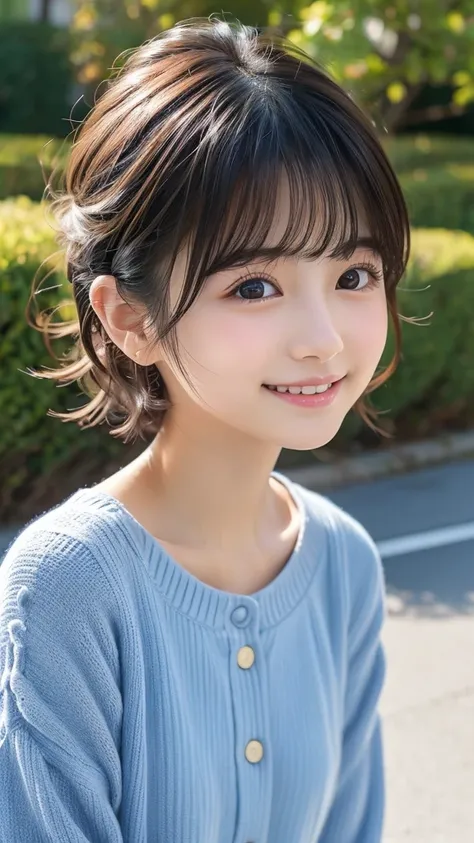  Japanese girl facing the front, super image quality, cute, pretty, sexy, and cute, actress, Japanese pretty girl, Lori, loose, short, curly hair, excellent style, excellent skeleton, clean, fluttering hair, small face, delicate girl, realistic girl, girl ...