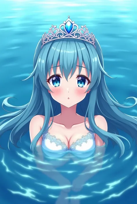  Anime Girl Wearing a Crown in Water,  animated picture drawn by Yuumei , Pixiv, Fantasy Art,  Blue Water Anime Wallpaper , Floating Crown ,  Ultra HD Animated Wallpaper ,  Blue Tiara ,  Queen of the Sea Muyang Ring , (( beautiful fantasy queen )),  Goddes...