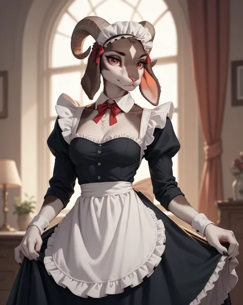 spooky furry female goat , maid clothes , glamorous