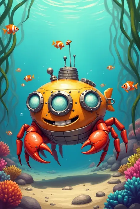 submarine and crab combine cartoon looks