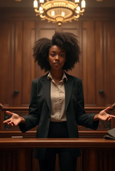 Young law student having black decent hair Doing Argument in Court room 