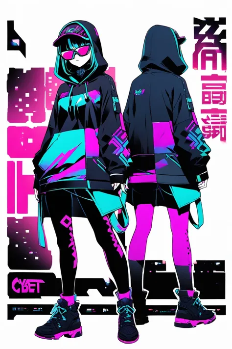  cyberpunk ninja action novel。solo ninja 。((white background illustration ))。(( full body illustration))。(( standing))。Cyber Sunglasses。 two-tone 。casual ninja costume。