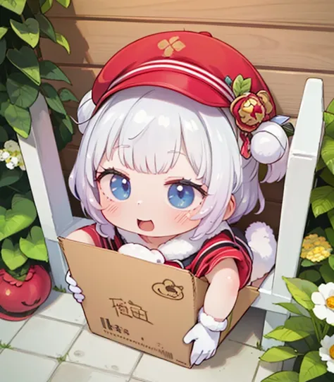  score_9、 score_8_  up、 score_7_  up、masterpiece， best quality，１ cute girl、 bouncing low twin ，Hot bangs  、 work clothes with fur  、 Mini Hat 、 gloves、  boots、  miniature rabbit delivery man is delivering vegetable boxes 、 Happy smile、  complete box  、Puzz...