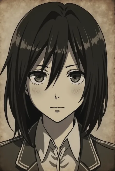 Attack on titan screencap of an accident vintage yearbook photo. it is of a female.she have a mole in her left side of cheek her hair is over her shoulders, black with small eyes. under his/her picture says his her name Silvia Pfitzner 