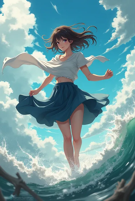 anime,wind 18 in a skirt and shirt+
